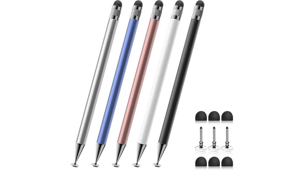 five color touchscreen styluses