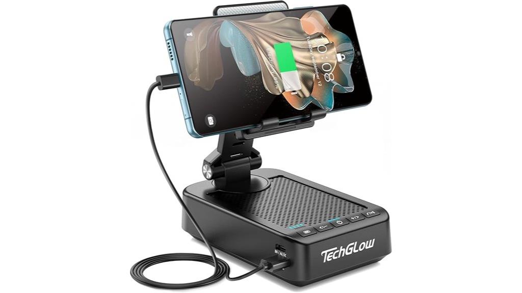 foldable phone stand with speakers