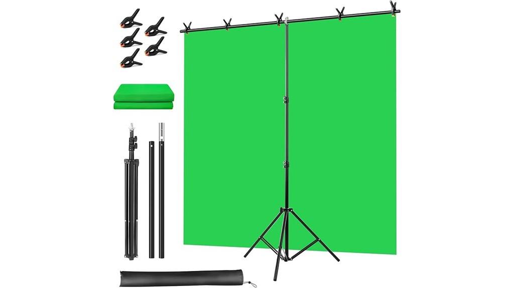 green backdrop with stand