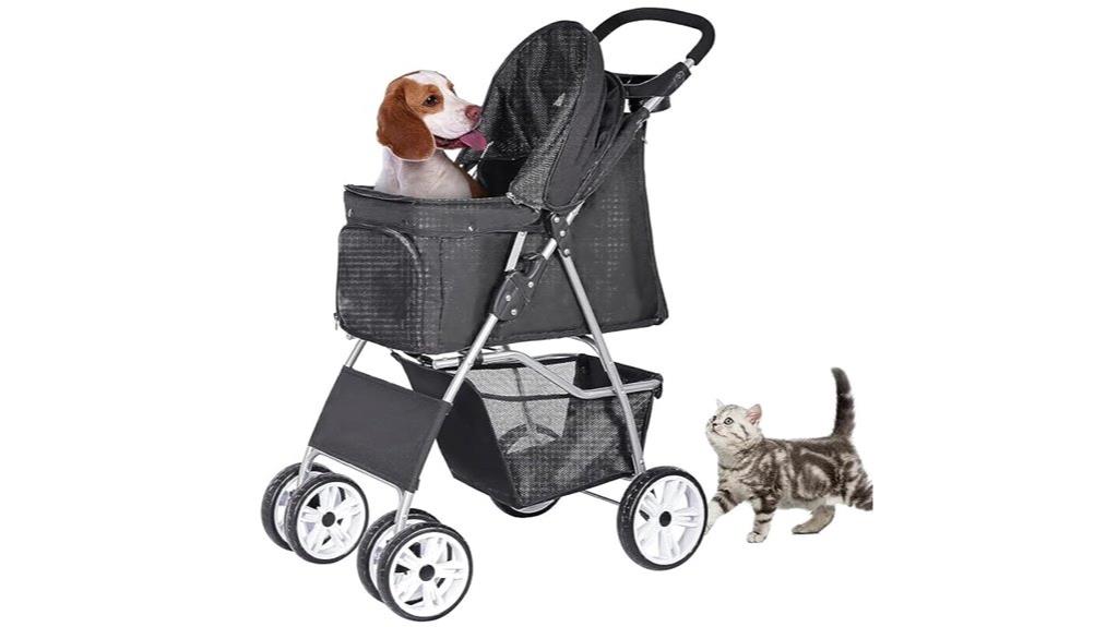 foldable pet stroller with basket