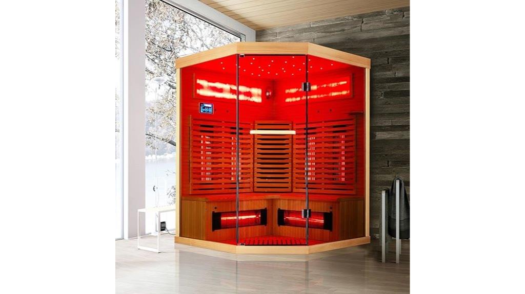 large infrared sauna with salt and lights