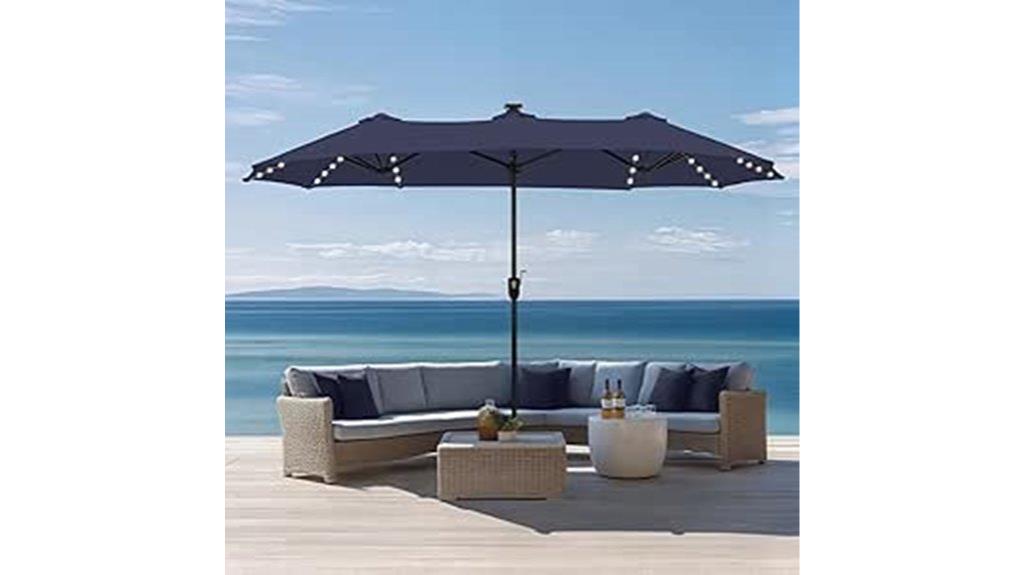 large outdoor umbrella with lights
