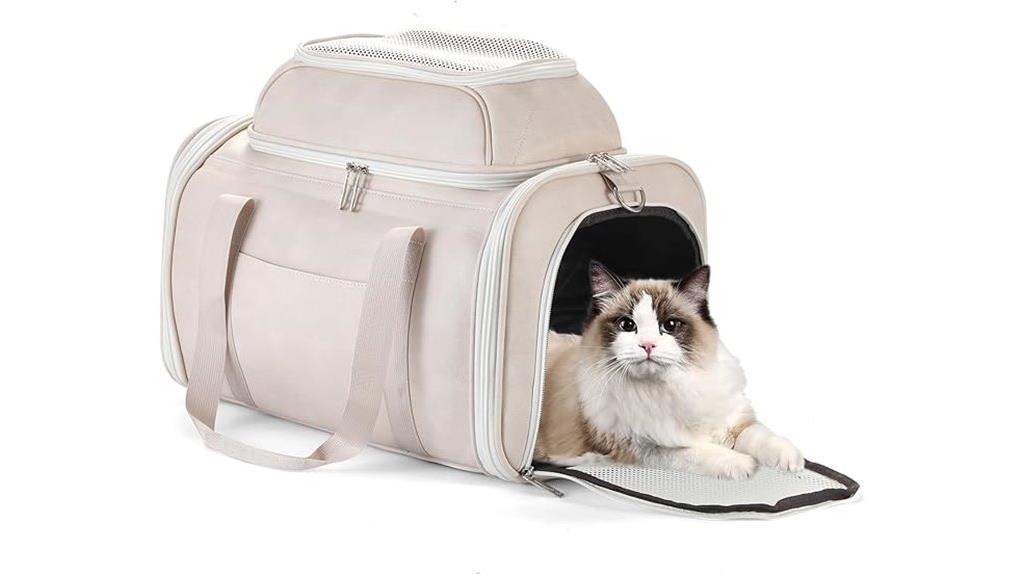 luxury leather expandable pet carrier
