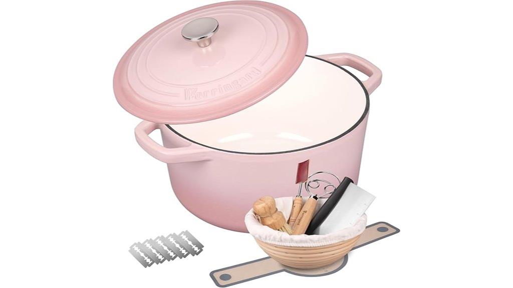 pink enameled cast iron pot