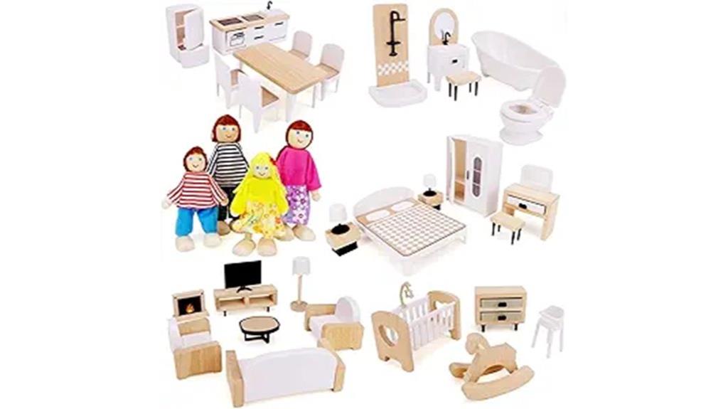 wooden dollhouse with furniture