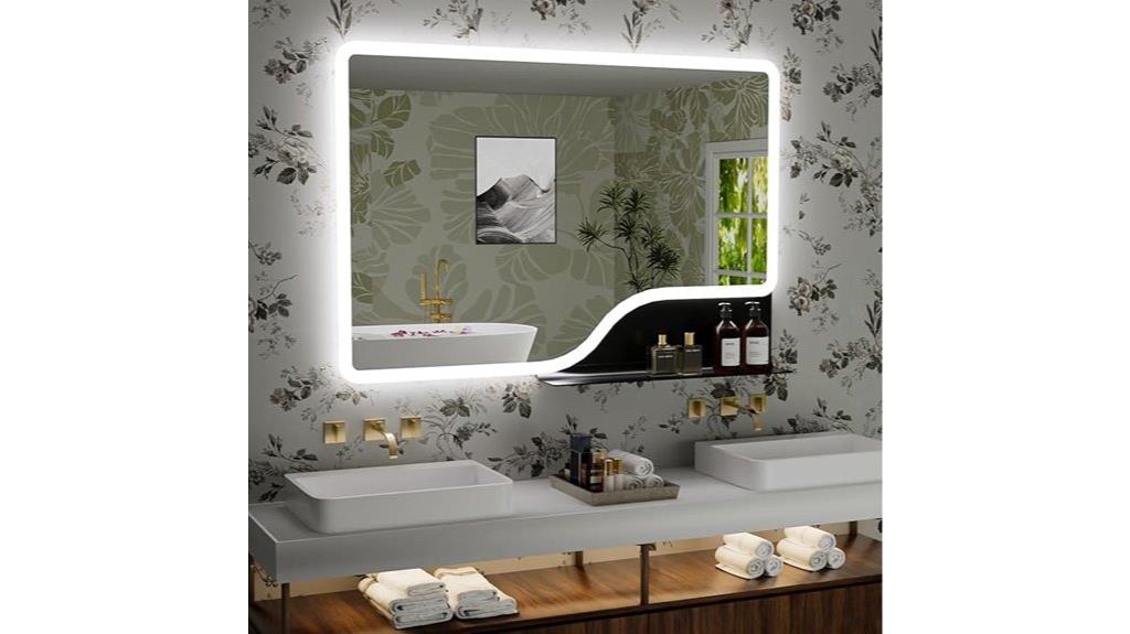 large led mirror with shelf