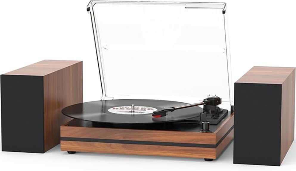vintage turntable with speakers