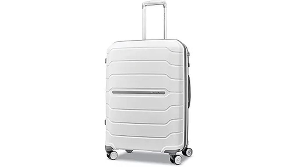 white 24 inch spinner luggage