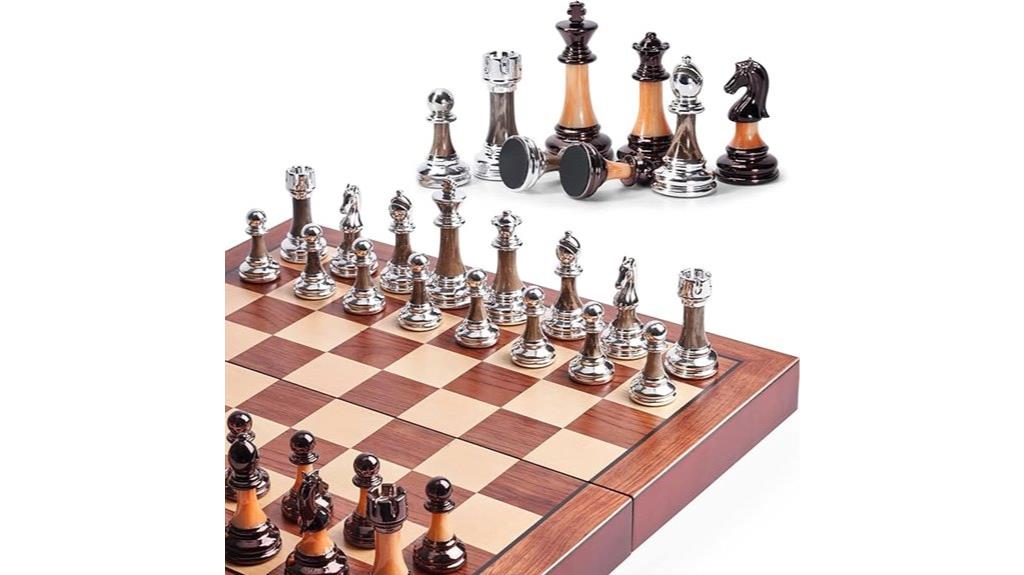 wooden chess set with weighted acrylic pieces