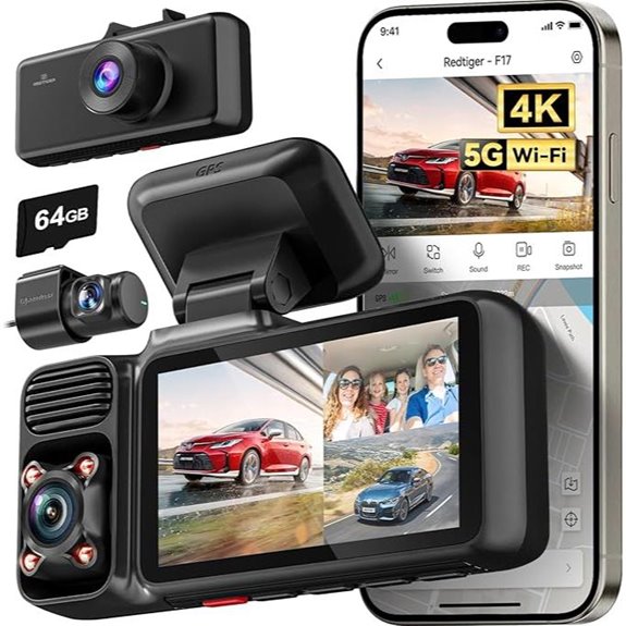 REDTIGER F17 4K 3-Channel Dash Cam with WiFi