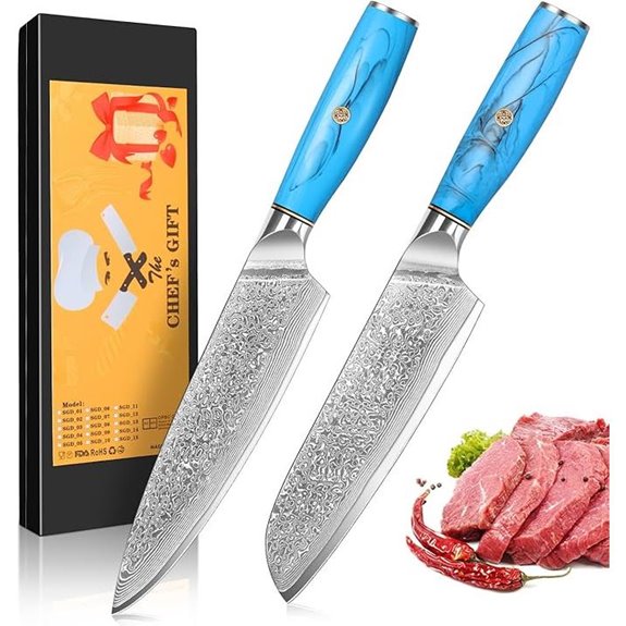 Damascus Chef Knife & Santoku Set with Resin Handle