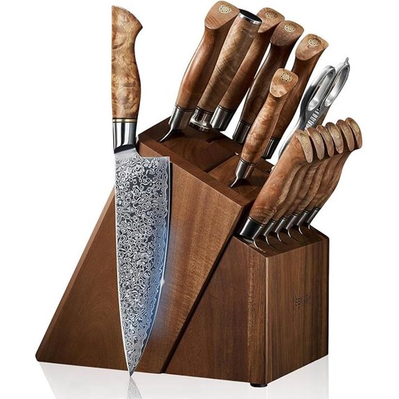 SENKEN Damascus Knife Block Set with Steel & Wood