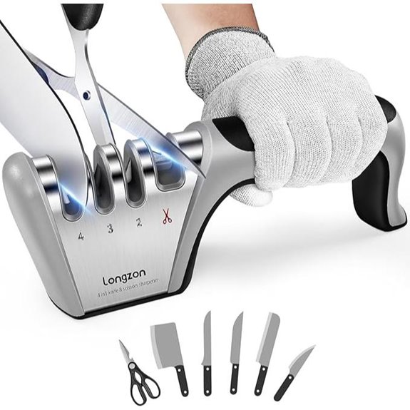 Longzon 4-in-1 Knife Sharpener with Glove