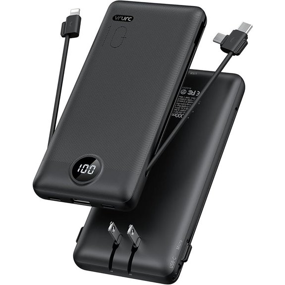 VRURC 10000mAh Portable Charger with Built-in Cables