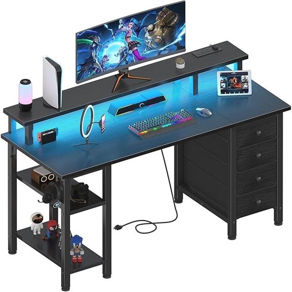 Lufeiya Black Gaming Desk with LED & Storage