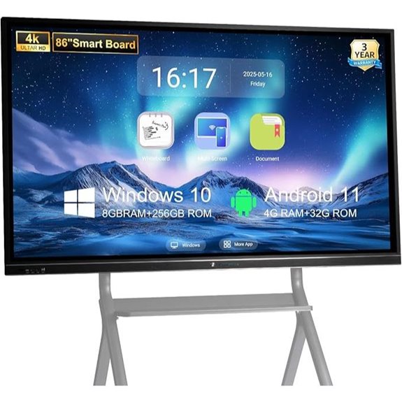 86 4K UHD Interactive Smart Whiteboard with Mount